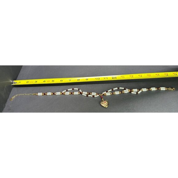 Handcrafted Heart Locket Pearl Ruby Garnet Natural/Glass Beaded Necklace - Picture 6 of 6